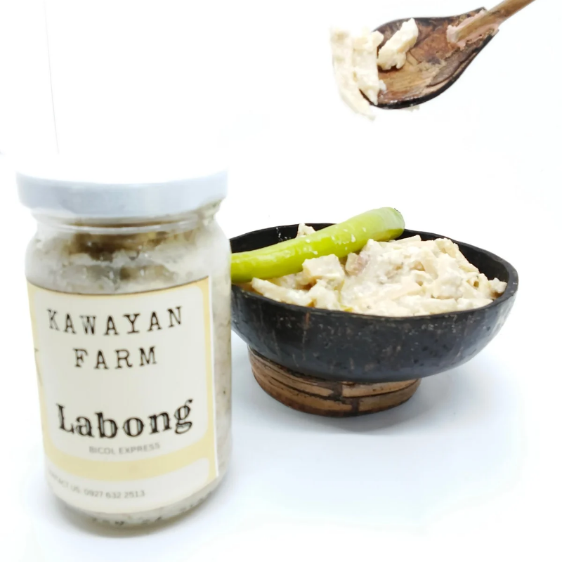 Bicol Express labong in bottle & coconut bowl